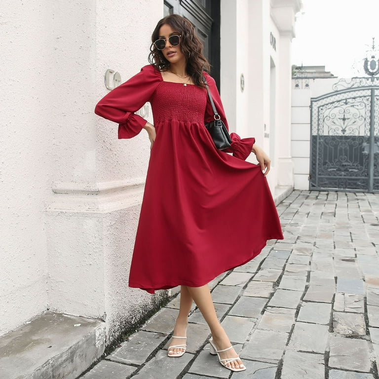 long sleeve square neck midi dress Floral Square Neck Long Sleeve Midi Dress