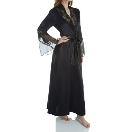 

Women s Shirley of Hollywood 20559 Charmeuse Lace and Chiffon Long Robe (Black S/M)