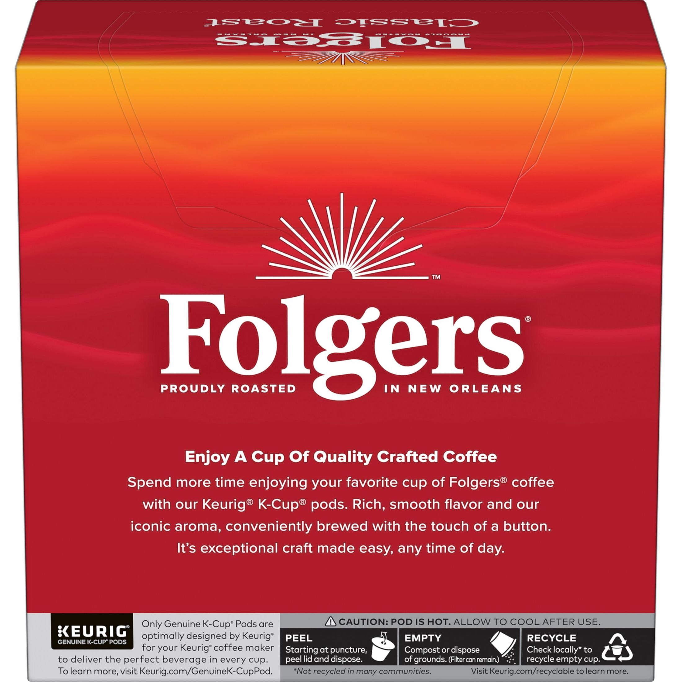 Folgers Classic Roast, Medium Roast Coffee, Keurig K Cup Pods, 32 Count Box