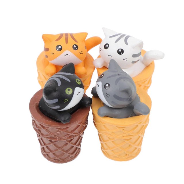 Miniature Cat Decors 4Pcs Cute Ice Cream Figures for Gardening Indoor Decoration PVC Ornaments