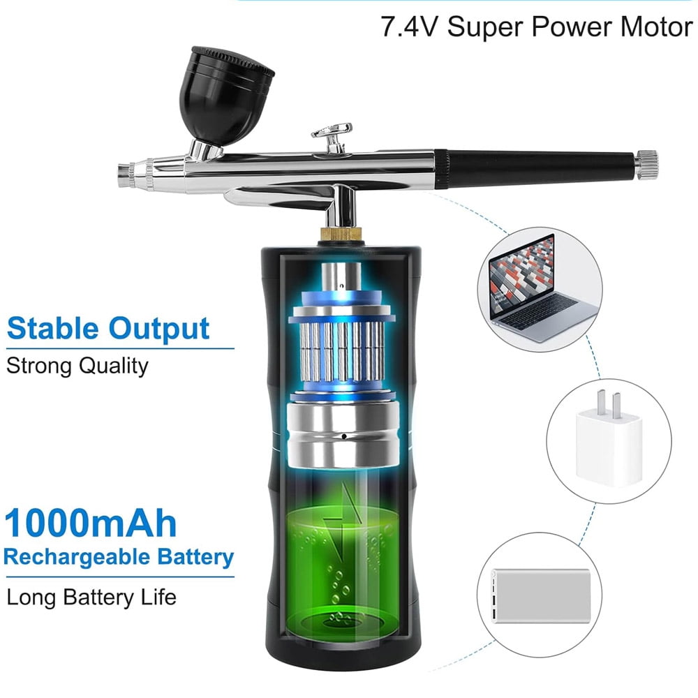 Portable Cordless Airbrush Kit with Mini Air Compressor Rechargeable Spray Gun for Nail Art Makeup Tattoo Cake Decorating Painting Hobby Crafts Dual Action Air Brush Set USB Charging Cleaning Tool