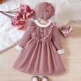 thumbnail image 4 of MXIEZI Kids Girls Corduroy Dress Set with Hat for 1-7T Toddler Casual Ruffled Dress Button Long Sleeve Swing Princesses Dresses, 4 of 9