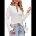 thumbnail image 1 of Suéteres Cortos para Mujer, con Botones, Larga, Cuello en V, Punto Acanalado, Corte Ajustado, Tops Cortos S, 1 of 10