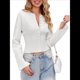 thumbnail image 1 of Suéteres Cortos para Mujer, con Botones, Larga, Cuello en V, Punto Acanalado, Corte Ajustado, Tops Cortos S, 1 of 10