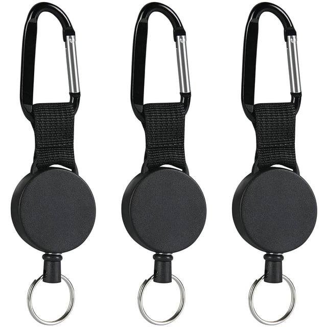 Llavero retráctil de 3 piezas, mosquetón con enrollador retráctil con cable de acero de 80 cm, llaves retráctiles para pantalones y cinturones - Negro LingWen 8390613720429