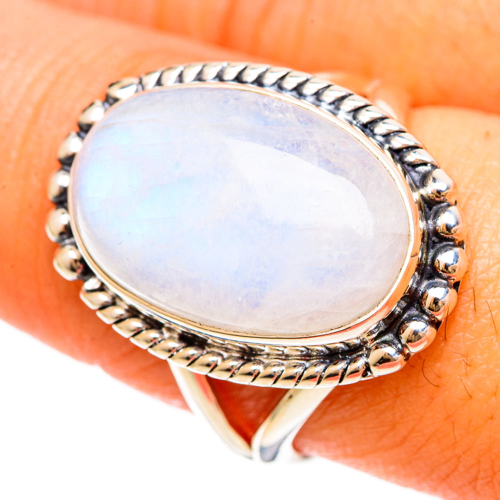 10 Natural Rainbow Moonstone 925 Solid Sterling Silver Engagement Ring Size 6 8.75 9 