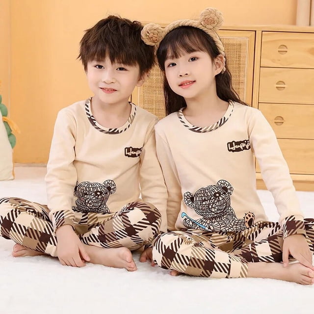Pijamas para niños y niñas, ropa de dormir para niños de 6, 8, 10 y 12 años, 100% algodón, con dibujos de animales, pijamas de manga larga para Navidad