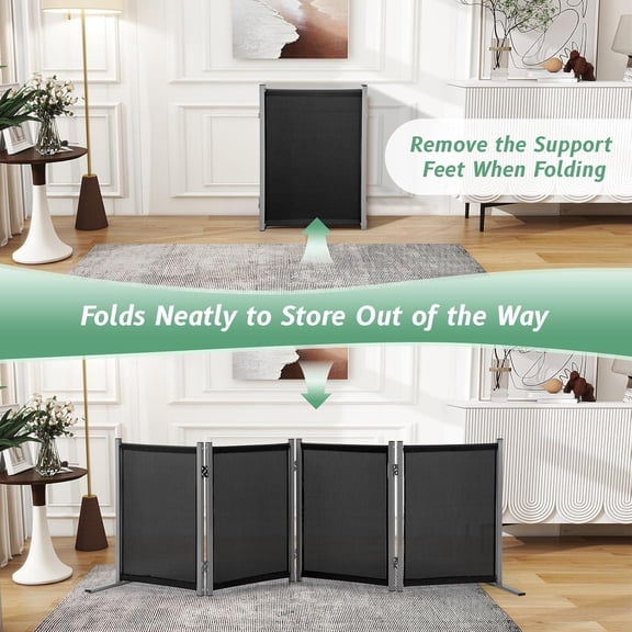 4 Panel Indoor Foldable Dog Fence Freestanding Dog Gate for Stairs, Hallways, or Doorways for Small Dogs- 68 X 24 Inch, Black, Need Assembly