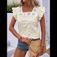 thumbnail image 4 of Blusa de Verano con Bordado Floral y Mangas Acampanadas para Mujer, con Cuello Cuadrado y Textura. Lago Verde M, 4 of 8