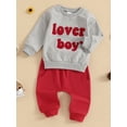 thumbnail image 5 of Jxzom Toddler Baby Boy Valentine's Day Outfit Lover Boy Embroidery Letter Sweatshirt Pullover Tops Jogger Pants Spring Clothes Set, 5 of 8