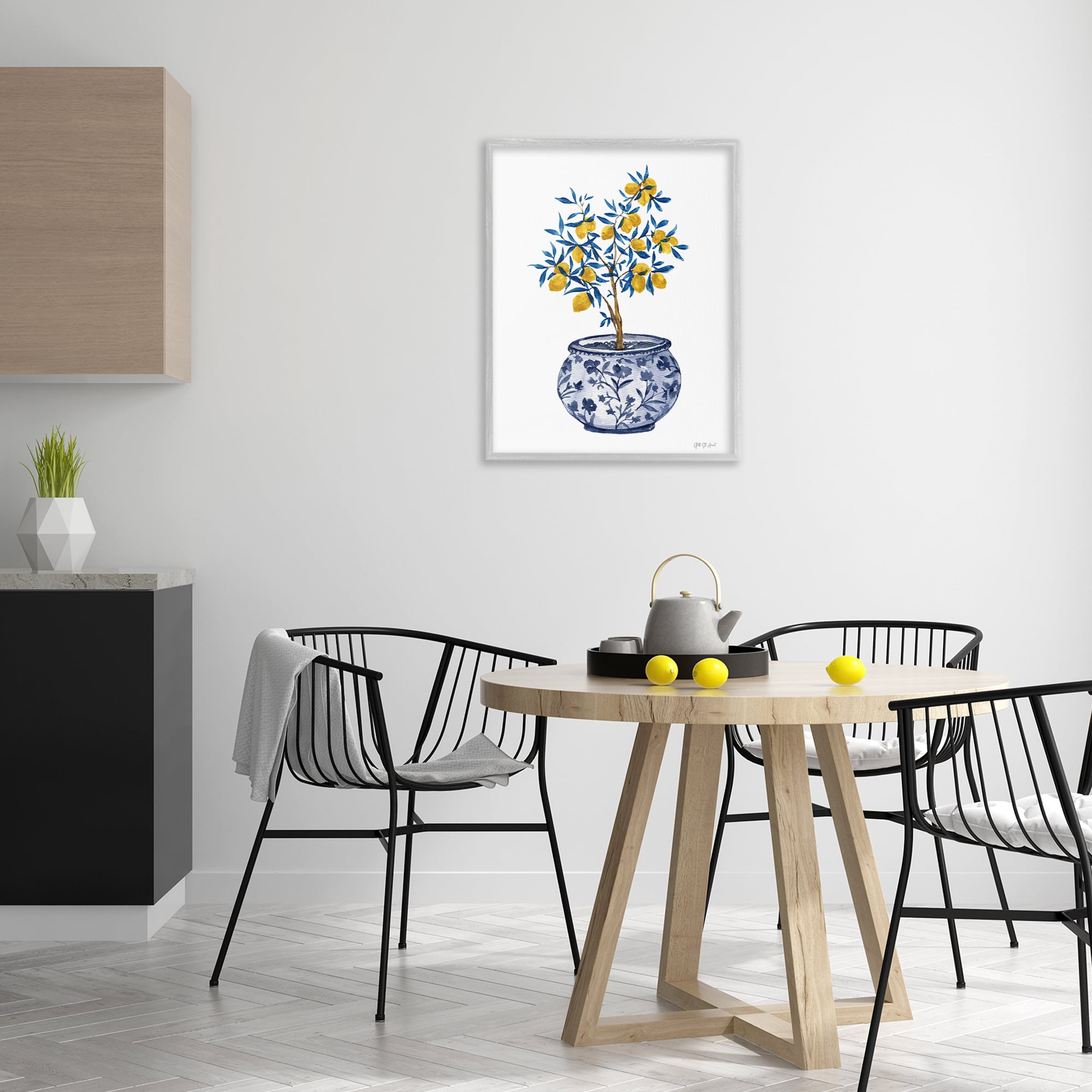 Stupell Industries Lemon Tree in Chinoiserie Food & Beverage Painting Gray Framed Art Print Wall Art, 24 x 30