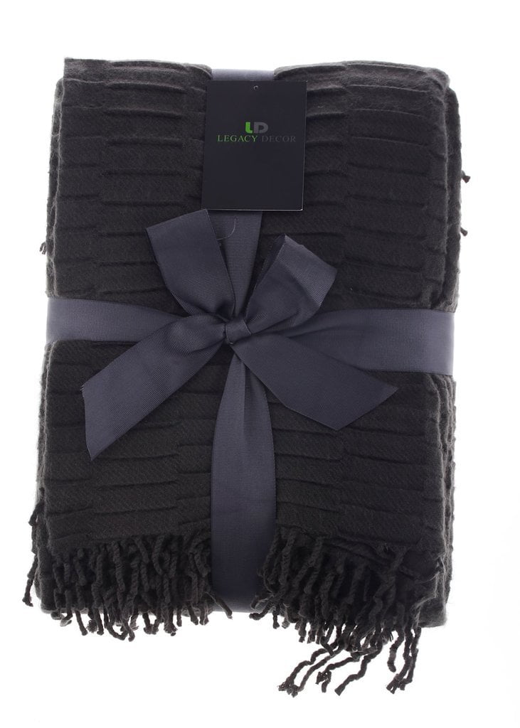 Legacy Decor Charcoal Grey Color Flannel Throw Blanket with Fringe