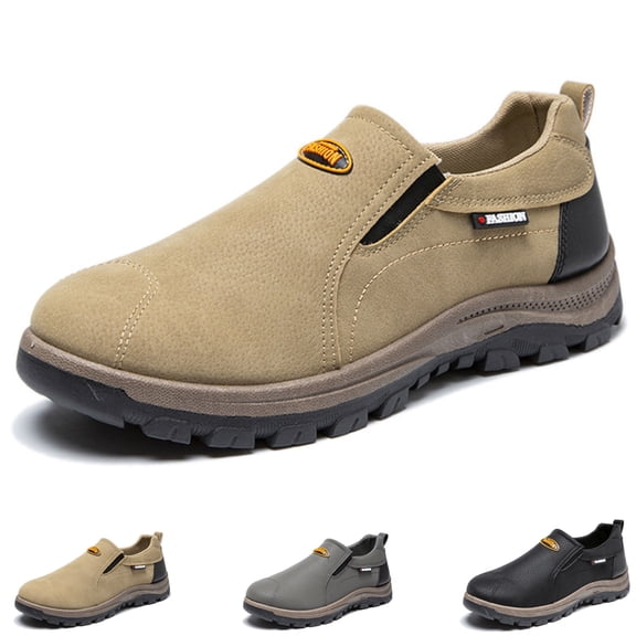 CHICVOMEY Outdoor Slip-on Sneakers for Men Breathable Leather Upper Non-slip Casual Sneakers for Hiking & Walking Shoes