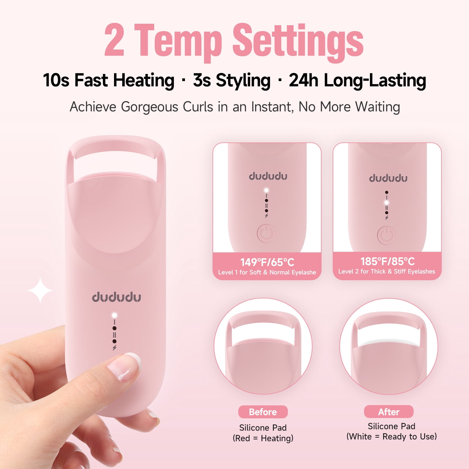 Heated Eyelash Curler, Portable Travel-Size Mini Electric Heated Lash Curler - 2-Level Adjustable Temp & Type-C Recharge, 10S Heat 3S Style 24H Lift for Long-Lasting Natural Effortless Curves