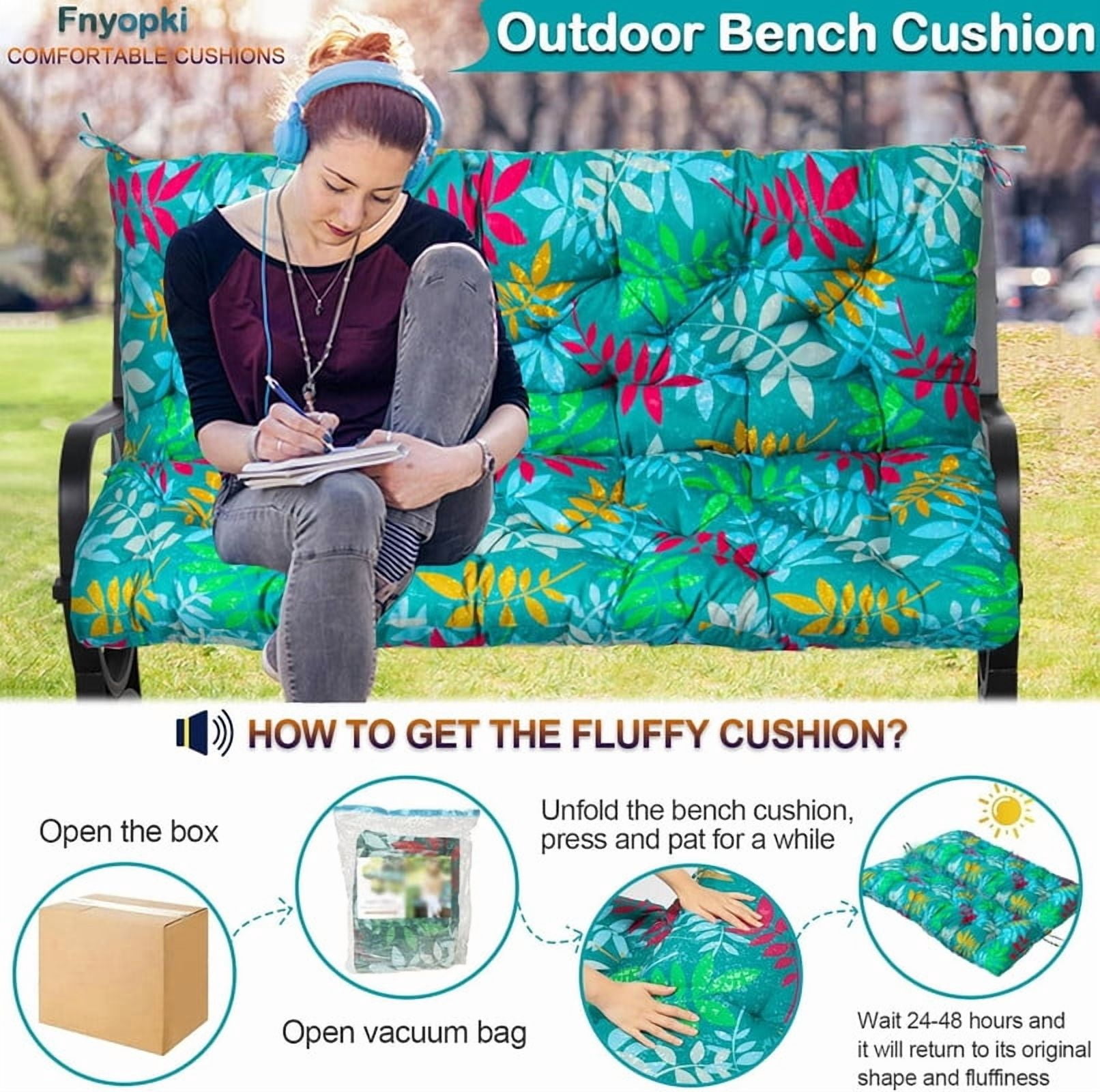 Replacement Cushions for Swing, Waterproof Porch Swing Cushion, 2-3 Seat Outdoor Bench Cushion with Backrest for Patio Furniture Garden Porch Loveseat Glider Pad (Green Flower 60*40in)