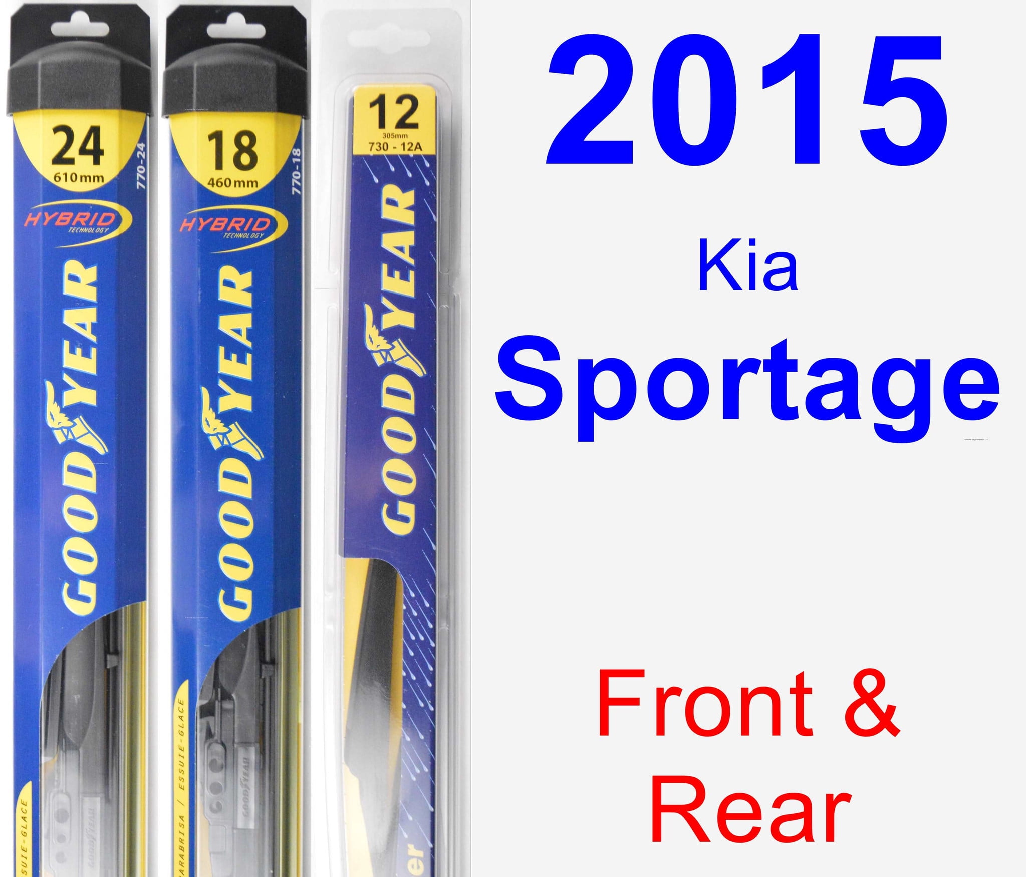 2015 Kia Sportage Wiper Blade Set/Kit (Front & Rear) (3 Blades) Rear 2015 Kia Sportage Wiper Blade Set/Kit (Front & Rear) (3 Blades) Rear