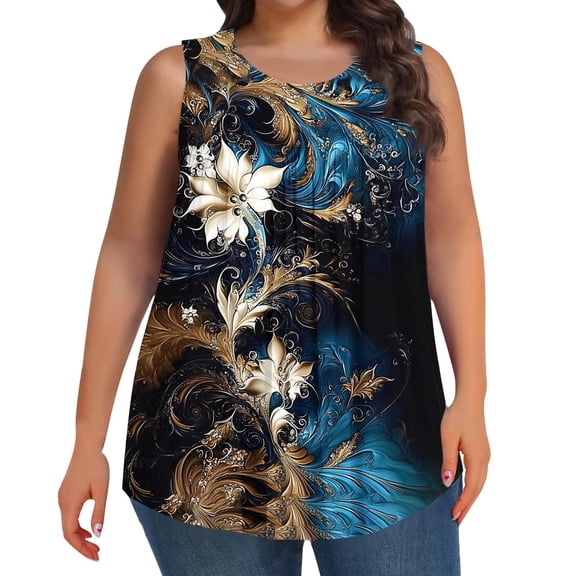 Jamicy Women's Tank Tops Plus Size Tank Top Home Casual Summer Tops Loose Fit Sleeveless T Shirts Trendy Crewneck Tunic Tees
