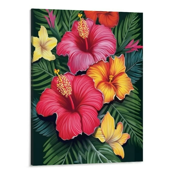 Creowell  Canvas Wall Art Decor- Flower, Hibiscus Plumeria Rubra Artwork Canvas Prints for Living Room, Bedroom, Kitchen, Office- Stretched and Framed Ready to Hang 16x20 Inch