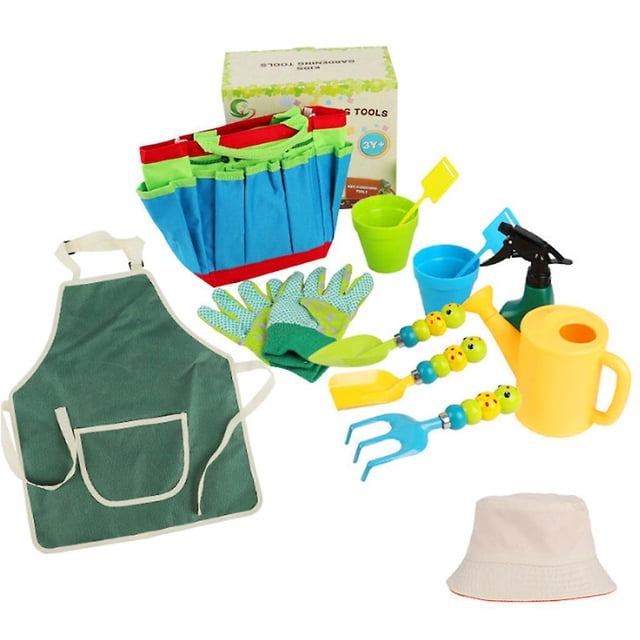12 Juego de herramientas de jardinería para niños, juguete con regadera/guantes y kit de jardinería para niños