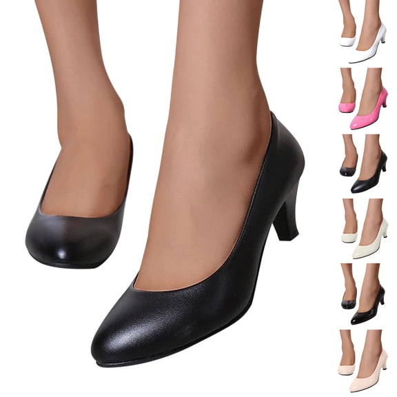 Dress Shoes for Women Versatile Medium Heeled All Season Women's Loose Feet Shallow Mouth Solid Color Work Leather Shoes Women's Pointed Closed Toe Dress Bridal Elegant Wedding Pumps Shoes