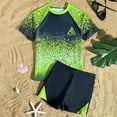 thumbnail image 2 of YDFCWXW Boys 2 Piece Swimsuit Short Sleeve Swim Rash Guard Set Youth Teens UPF 50+ Swimming Shirt with Lined Swim Trunks (Green, 8-9 Years), 2 of 9