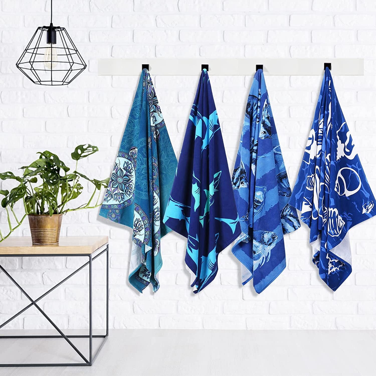 4 Packs Oversized Beach Towel Set, 36 x 72 in XL Extra Large Big Soft Pool Swim Travel Towels Blanket for Adult Women Men Camping Cruise Lounge Cover Gift Shark Turtle