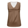 thumbnail image 4 of Women's Satin Camisole Tank Tops V Neck Pleated Dressy Casual Sleeveless Blouses Summer Business Work Shirts (L, Brown), 4 of 8
