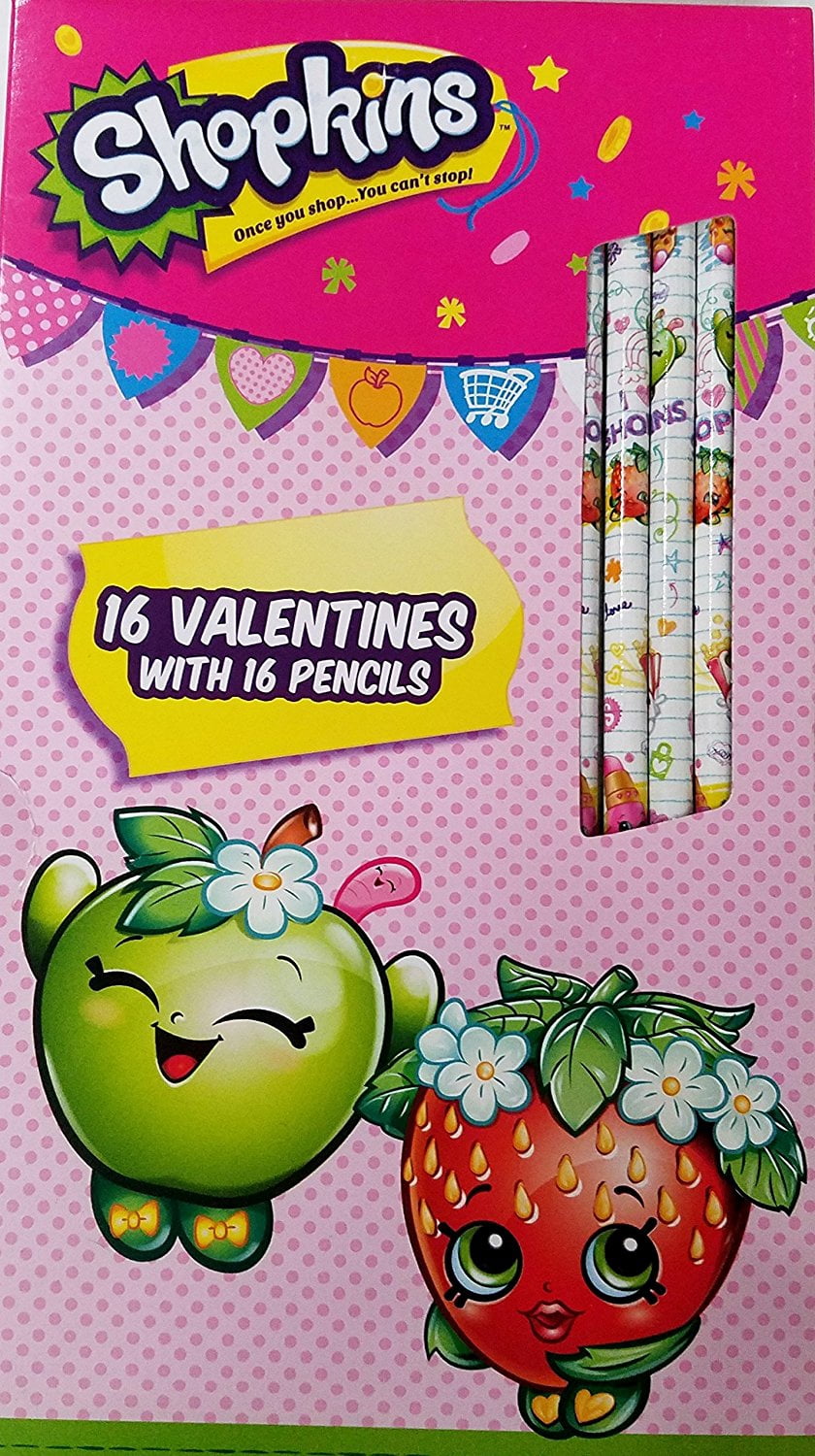 Shopkins 16 Valentines Cards with Pencils - Walmart.com