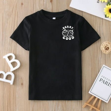 

PEASKJP T Shirts for Girls Skin-Friendly Baby Girls and Toddlers Short-Sleeve Graphic T-Shirts Summer Crewneck Kids Tee Tops Black 6-7 Years