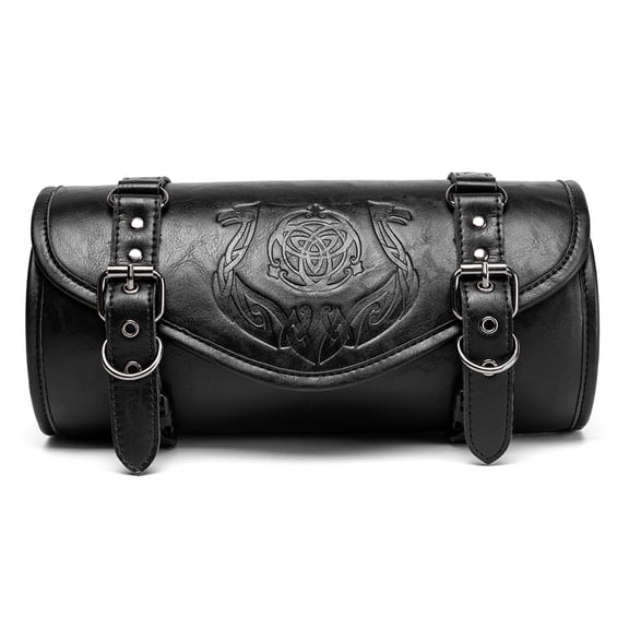Vintage Motorcycle Tool Bag Punk Design PU Leather Handlebar Adjustable Straps & Quick Install