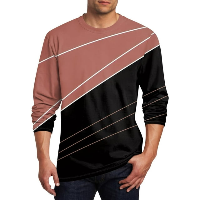 Blusas y camisas de manga larga y cuello redondo para hombre, estilo casual, estampado, cuello redondo, manga corta, poliéster