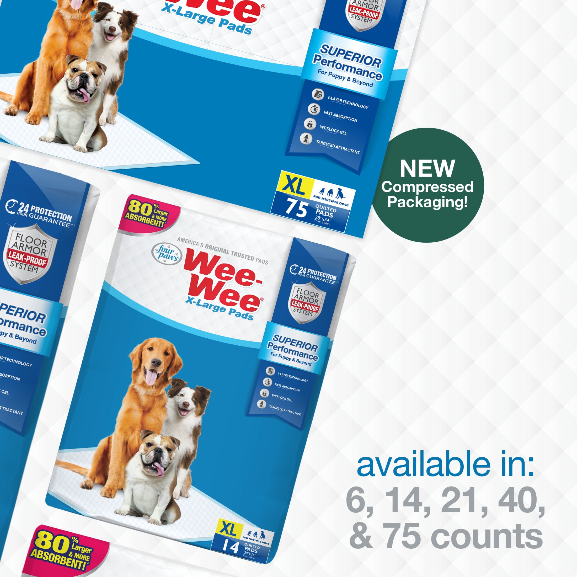 Four Paws Wee Wee Superior Potty Training Dog & Puppy Pads, Pet Pee Pads, X-Large 75 Count
