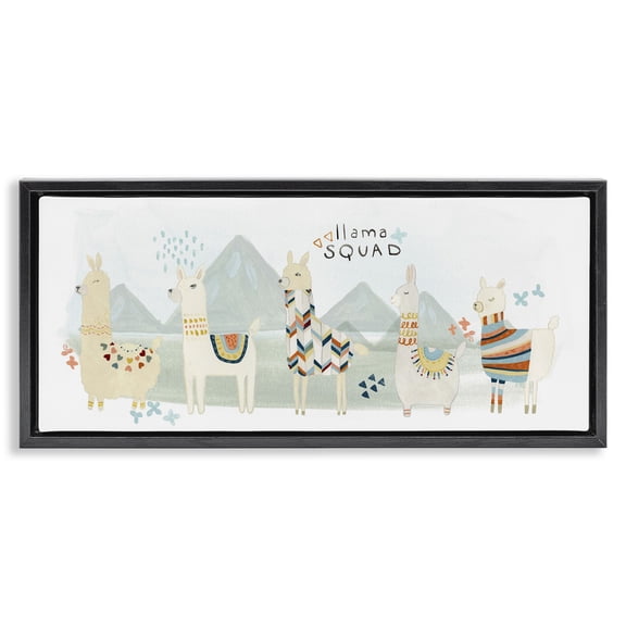 Stupell Industries Bohemian Llama Squad Whimsical Patterns Black Floating Frame Canvas Art, 25 x 11, by June Erica Vess