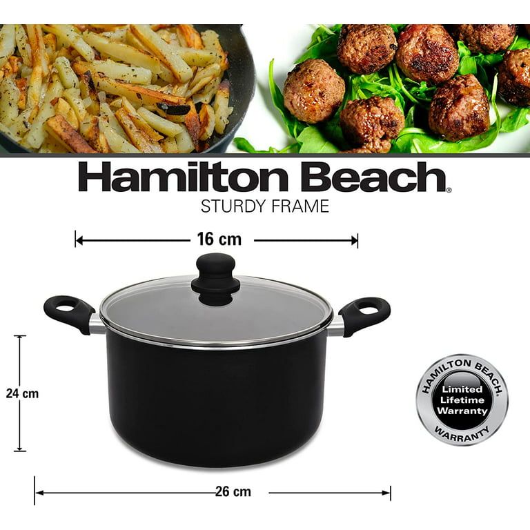 Hamilton Beach Nonstick Covered Sauce Pan 3-Qt - Black Aluminum Saucepan  with Soft Touch Bakelite Handle & Glass Lid - Flared Edge - Spiral Bottom