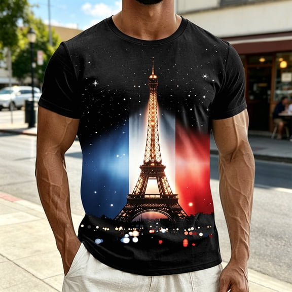 French Graphic Print Short Sleeve T Shirt Casual Summer Top