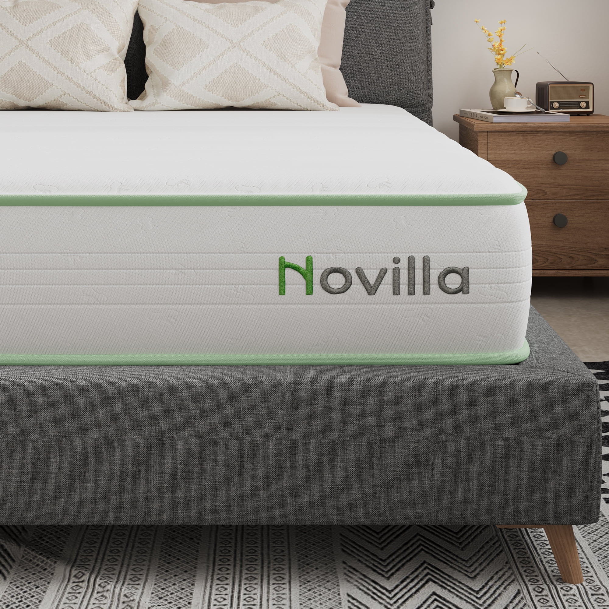 Novilla Snowfall 8 inch Queen Size Mattress in a Box, Hybrid Medium Support Mattresses, Pocket Spring and CertiPUR-US, Pressure Relief & Motion Isolation