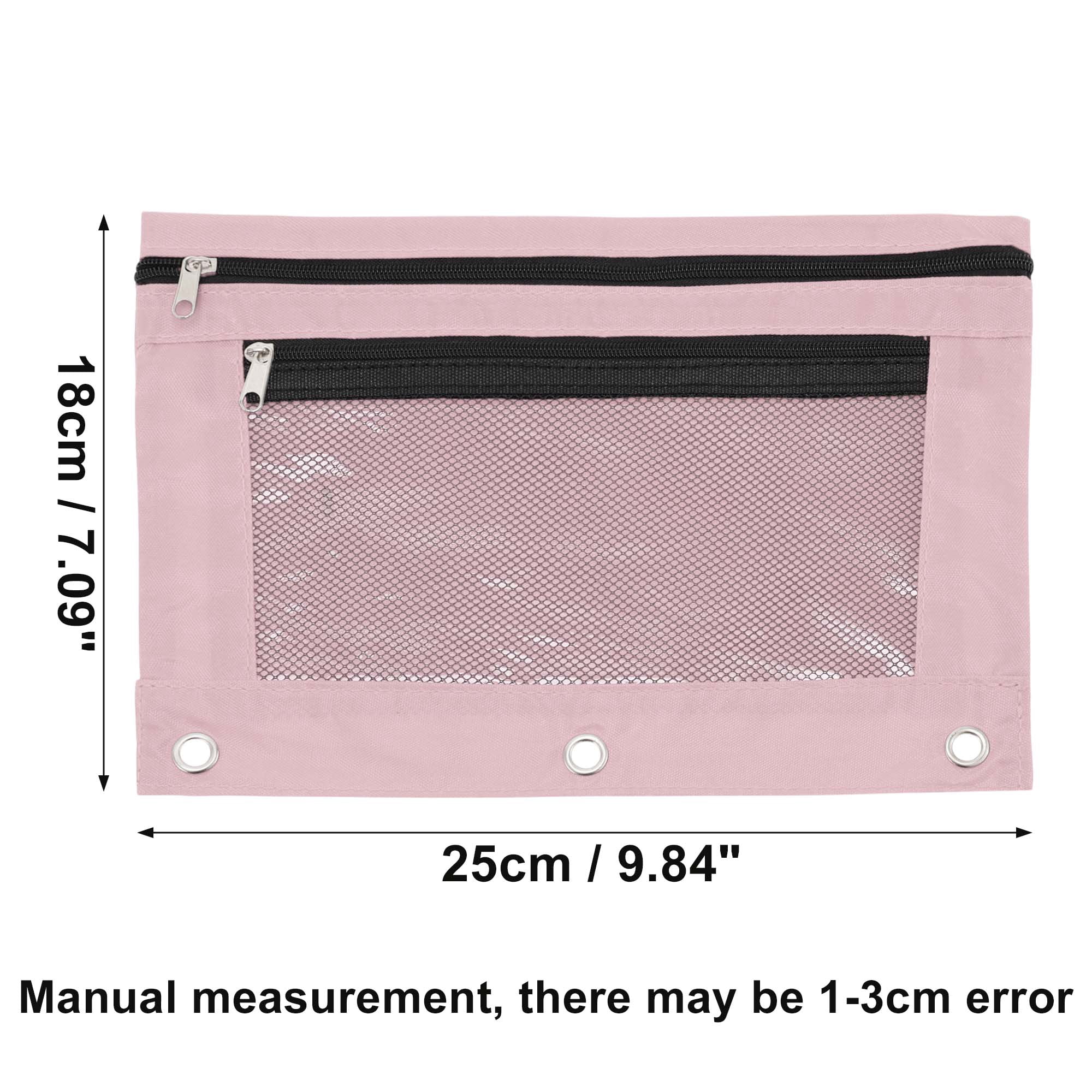 Unique Bargains Smooth Zipper Clear Mesh Double Layer Pencil Case for 3 Ring Binder Pink