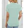 thumbnail image 4 of Abomasnow Spring Summer Tops for Women Slim Fit Button Down Lapel Ribbed Kintting Blouses Dressy Casual Short Sleeve V Neck T-Shirts, 4 of 8
