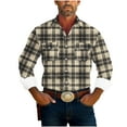 thumbnail image 2 of YOIAVAIOY Mens Long Sleeve Plaid Cargo Shirt Regular Fit Botton Down Shirts Western Cowboy Pearl Snap Casual Hiking Shirts, 2 of 5