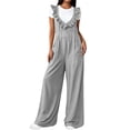 thumbnail image 4 of Npasoilc Ruffle Trim Wide Leg Jumpsuits for Women V-Neck Sleeveless Smocked Elastic Waist with Pockets Loose Casual Summer Overalls, 4 of 7