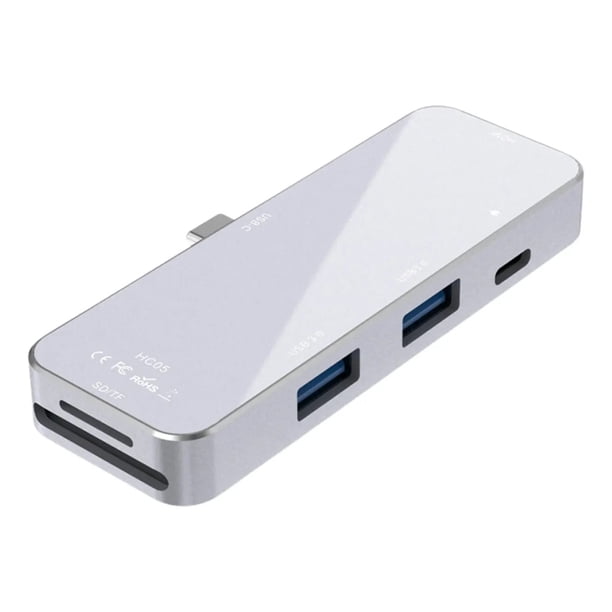 Adaptador HUB USB-C 6 En 1 HDMI Usb Tarjeta Sd Para Macbook Plata.