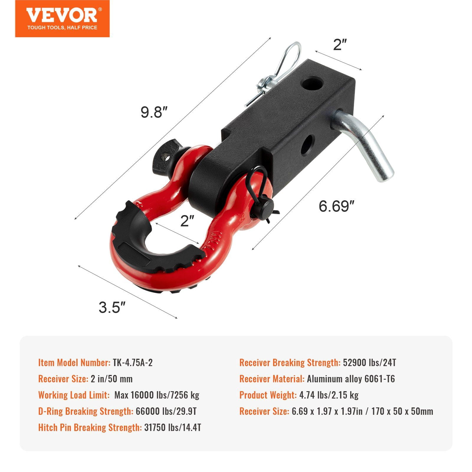 Heavy Duty 2 Inch D-Ring Trailer Shackle Hitch Receiver – 65900 lbs Towing Recovery Hook for Trucks and Jeeps