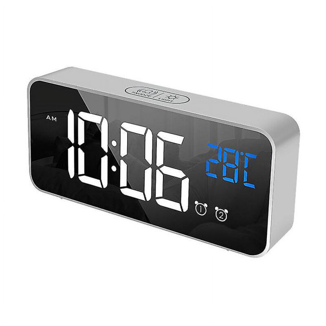 Reloj despertador digital, reloj despertador LED con función de repetición-Plata (inglés)