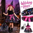 thumbnail image 2 of choiix Witch Tutu Skirt and Hat Set with Broomstick Halloween Costume Outfit with Printed Tulle Skirt and Witch Hat Cosplay Outfit for Party 100, 2 of 9