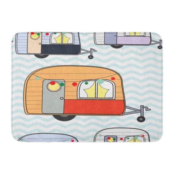 SIDONKU Colorful Happy Cute Adorable Caravan Camper Van Pastel Doodle Cartoon Comic Touring Doormat Floor Rug Bath Mat 23.6x15.7 inch