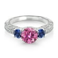 thumbnail image 2 of Gem Stone King 925 Sterling Silver Pink Moissanite Blue Created Sapphire and White Moissanite Engagement Ring for Women (1.78 Cttw, Gemstone, Round 7MM and 4MM, Size 7), 2 of 3