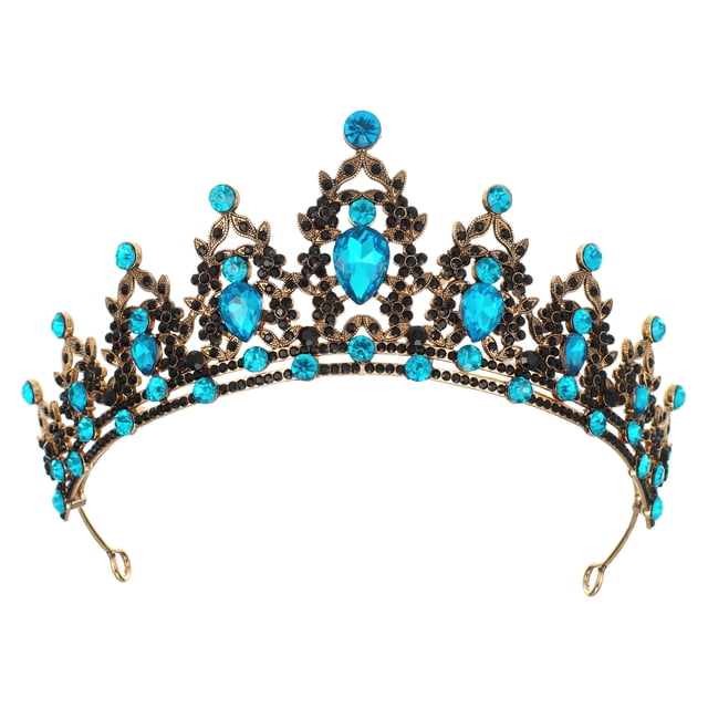 Tiara de corona de diamantes de imitación Unique Bargains Tono dorado oscuro azul oscuro