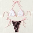 thumbnail image 4 of Tqyyweavej Halter Triangle Bikini Sets for Women Lace Color Block V Neck Bikini Tops and Side Tie Pink Bathing Bottoms for Beach Party S-XL, 4 of 8