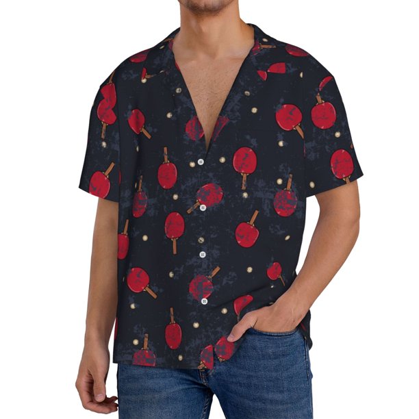 Balery Ping Pong Camisa Casual de Manga Corta con Botones para Hombre, Texturizada, Estilo Cubano, para Playa, Verano-4X-Large