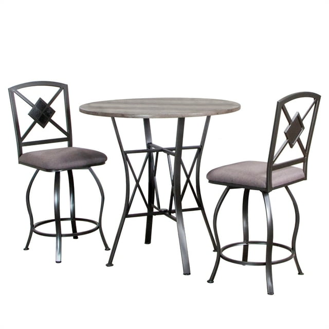 Star 36-in Round Pub Table Set in Gray Metal with Wood and 2 Swivel Barstools